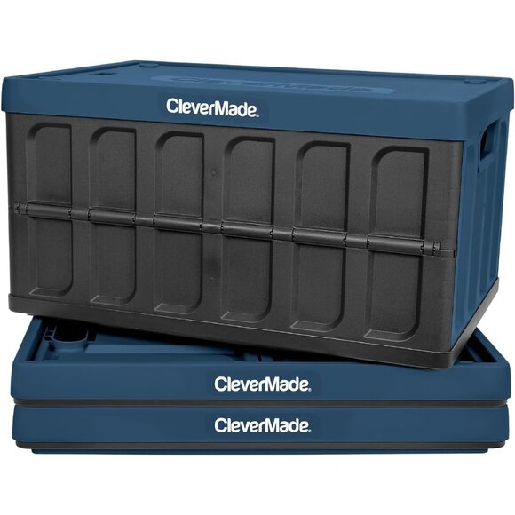 Collapsible Storage Bins with Lids - Ocean 3 Pack 46L - Plastic Containers Stack